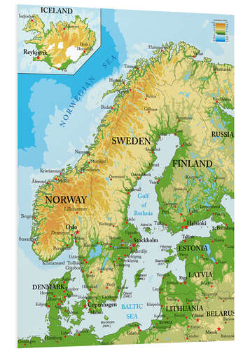 Foam board print Scandinavia, Topographic Map