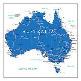 Wandbild  Australien - Politische Karte