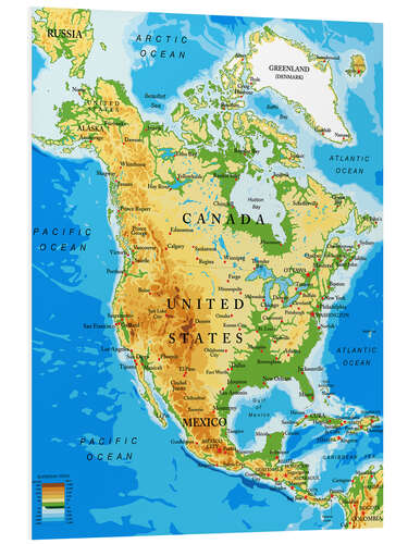 Foam board print North America - Topographic map