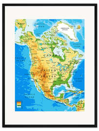 Gerahmter Kunstdruck Nordamerika - Topografische Karte