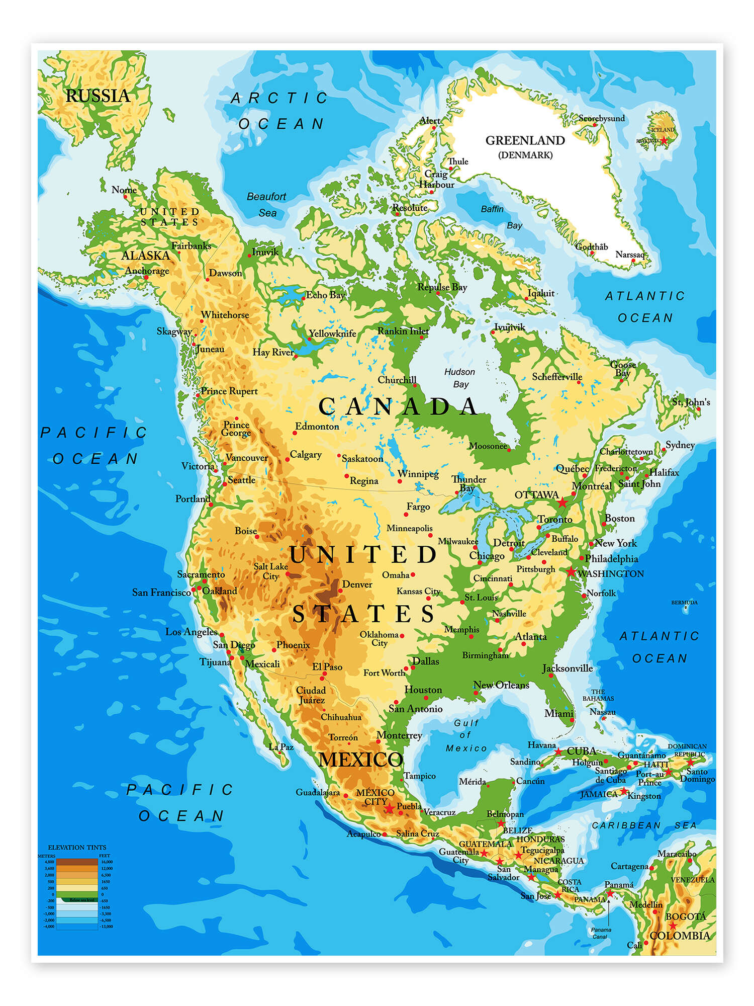 North America - Topographic map print by Editors Choice | Posterlounge