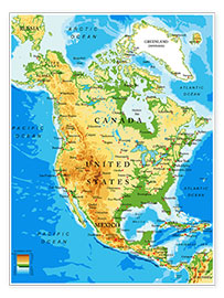 Póster  North America - Topographic map
