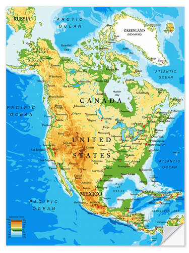 Sticker mural North America - Topographic map