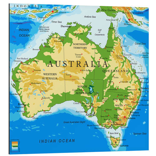 Stampa su alluminio Australia - Mappa topografica