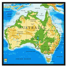 Gerahmter Kunstdruck Australien - Topographische Karte (Englisch)