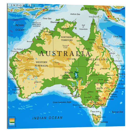 Cuadro de plexi-alu Mapa topográfico de Australia