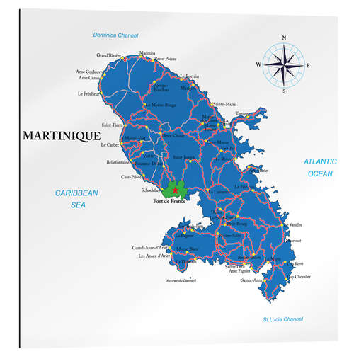 Tableau en plexi-alu Carte politique de la Martinique (anglais)