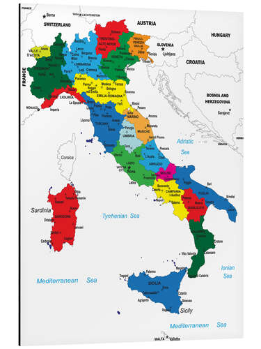 Cuadro de aluminio Mapa político de Italia (inglés)