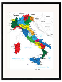 Impression artistique encadrée Carte géopolitique de l'Italie (anglais)