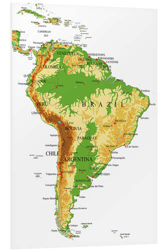 Foam board print South America - Topographic Map