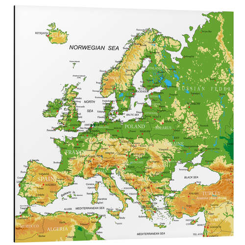 Alubild Europa - Topographische Karte