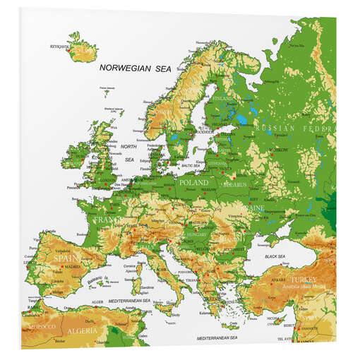 Foam board print Europe - Topographic Map