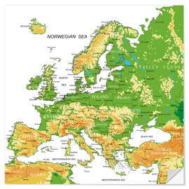 Selvklæbende plakat Europe - Topographic Map