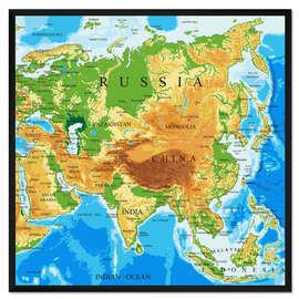 Gerahmter Kunstdruck Asien - Topographische Karte