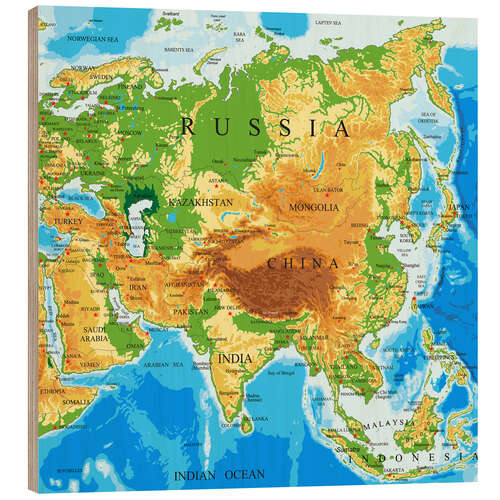 Wood print Asien - Topographic Map