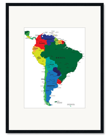 Impressão artística com moldura Mapa político da América do Sul (inglês)