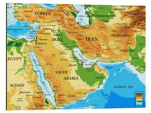 Aluminium print Middle East - Topographic Map