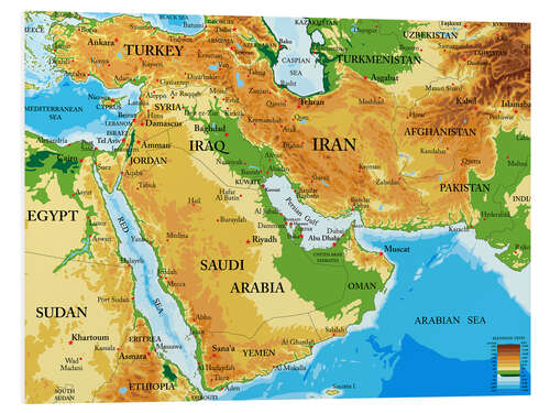 Bilde på skumplate Middle East - Topographic Map