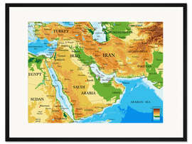 Gerahmter Kunstdruck Naher Osten - Topographische Karte