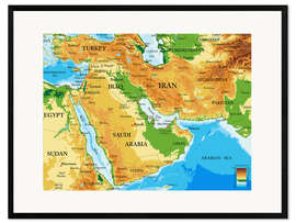 Ingelijste kunstdruk Middle East - Topographic Map