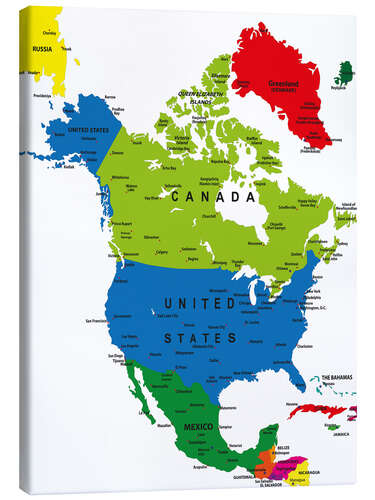 Leinwandbild Nordamerika - Politische Karte