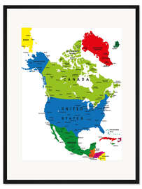 Gerahmter Kunstdruck Nordamerika - Politische Karte