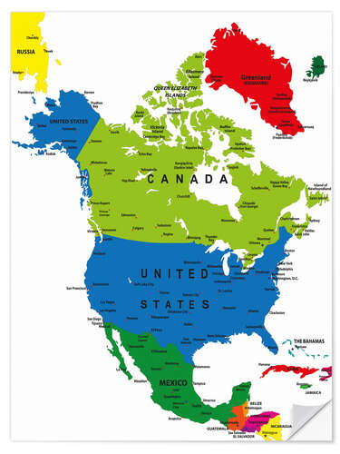 Vinilo para la pared North America - Political Map