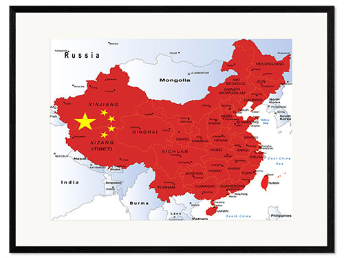 Ingelijste kunstdruk China - Political Map