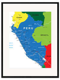 Ingelijste kunstdruk Peru - Political Map