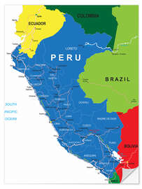 Selvklebende plakat Peru - Political Map