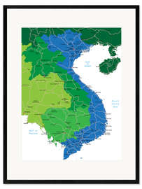 Impression artistique encadrée Carte du Vietnam (anglais)