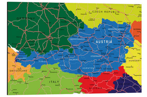 Aluminium print Austria - Political Map