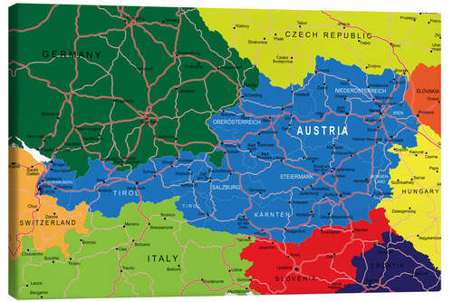 Leinwandbild Österreich - Politische Karte