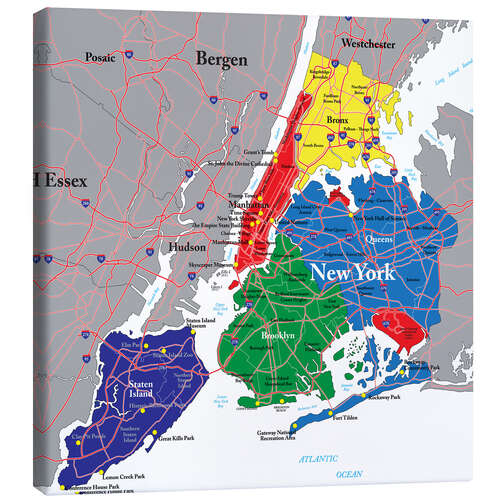 Stampa su tela New York City - Political Map