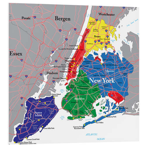 Foam board print New York City - Political Map