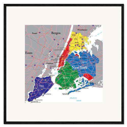 Ingelijste kunstdruk New York City - Political Map
