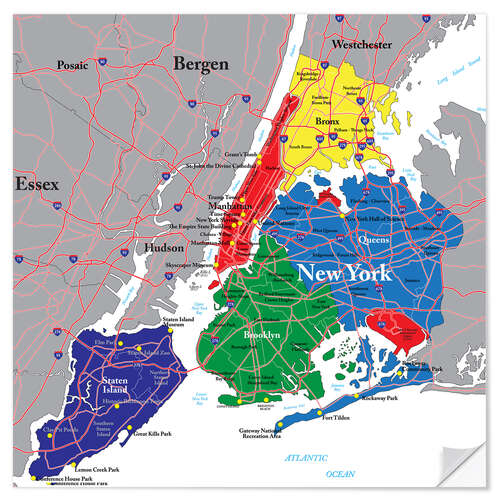 Naklejka na ścianę New York City - Political Map