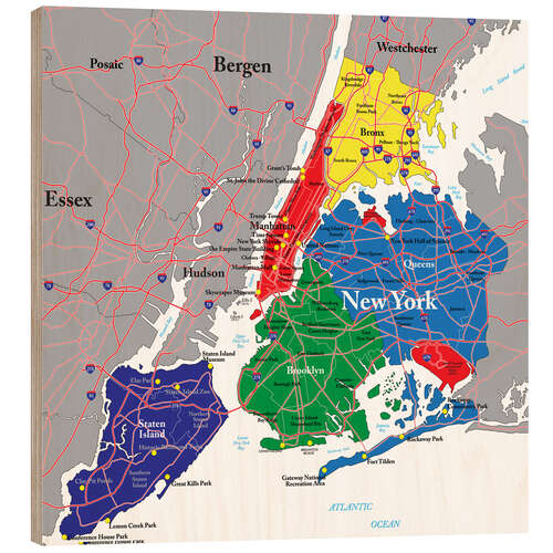 Hout print New York City - Political Map