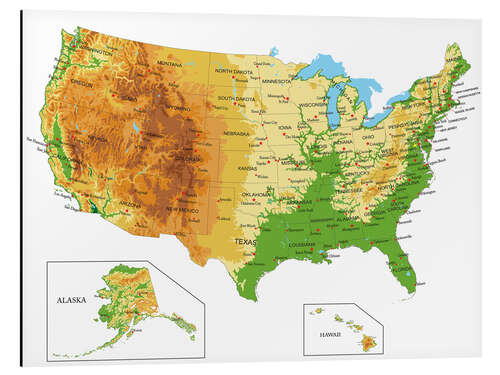 Alubild USA - Topographische Karte