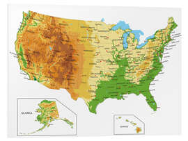 Print på skumplade Topografisk kort over USA