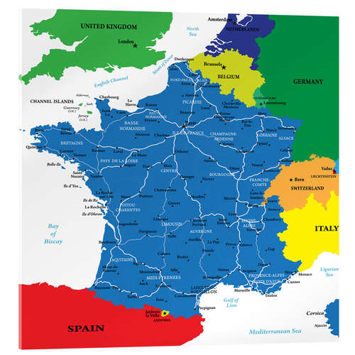 Tableau en verre acrylique France - Political Map