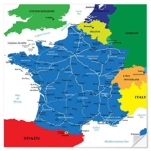 Sticker mural France - Political Map