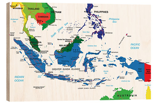 Wood print Indonesia - Political map, before 2002