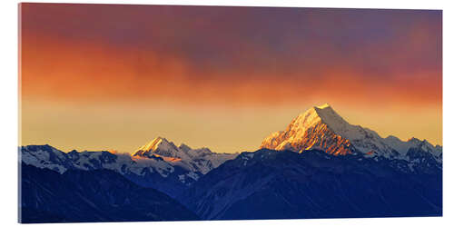 Akrylglastavla New Zealand Mount Cook Sunset