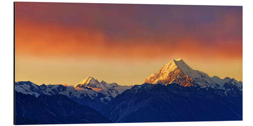 Aluminium print New Zealand Mount Cook Sunset