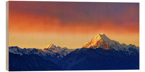 Holzbild Neuseeland Mount Cook Sonnenuntergang