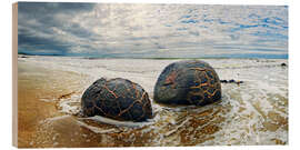 Wood print New Zealand Moeraki Boulders 2