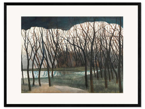 Impresión de arte enmarcada Pond Surrounded by Trees, Winter