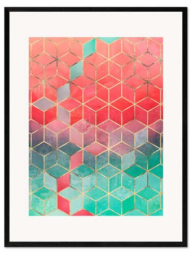 Framed art print Rose And Turquoise Cubes
