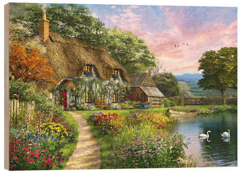 Quadro de madeira Sunset Country Cottage